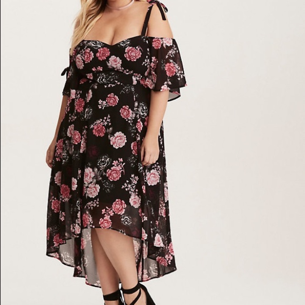 Torrid Black Floral Hi-Lo Chiffon Dress